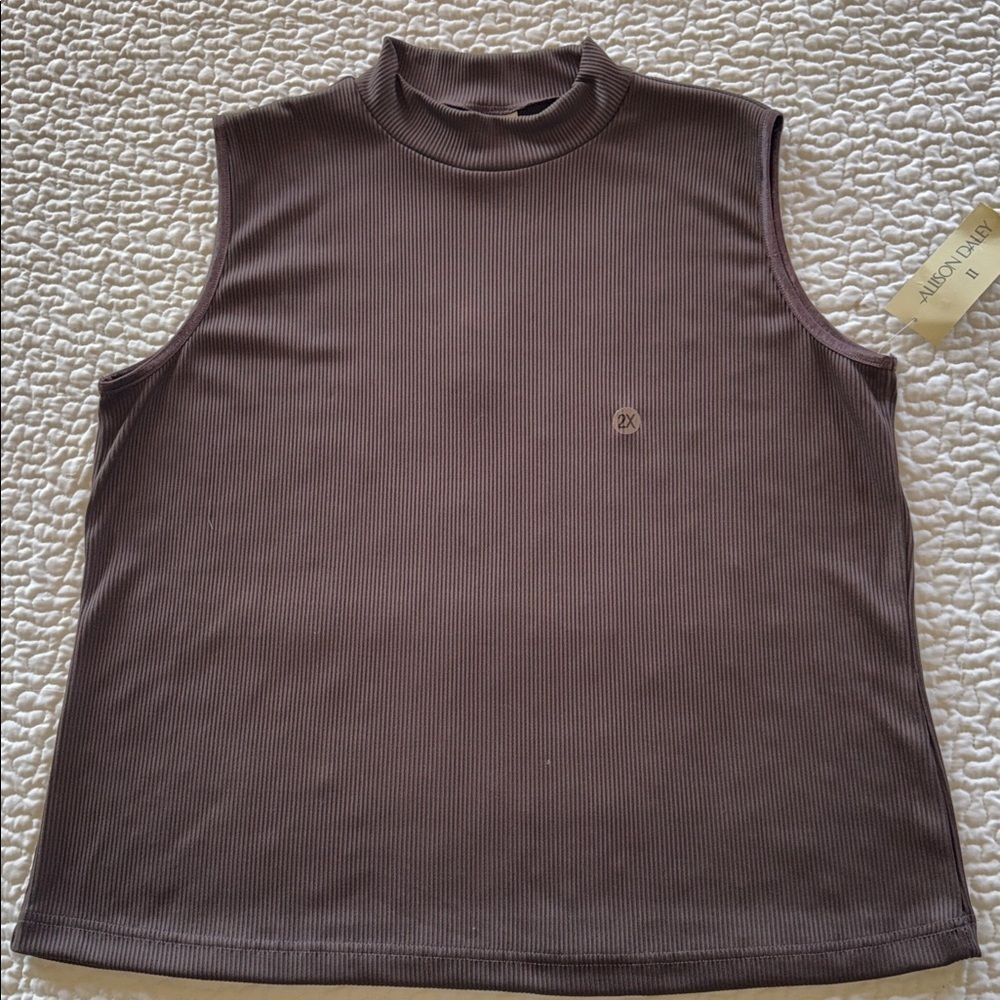 NWT Allison Daley Chocolate Mockneck Sleeveless Ribbed Tank Plus Sz 2X